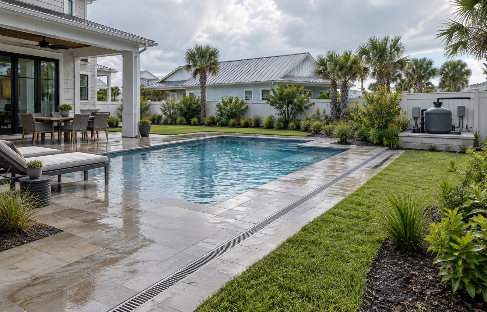 Illustrative coastal-exposure pool, drainage, and equipment-planning concept for Pinecrest, FL