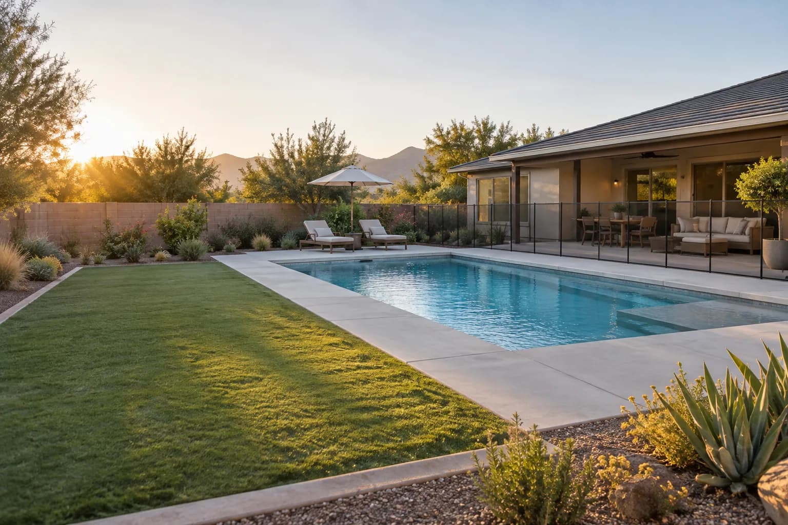 Illustrative dry-climate pool and complete-yard planning concept for Murray, UT